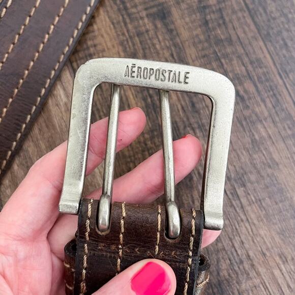 VTG Y2K Aeropostale Leather Belt Double Prong Distressed Rugged Size Large Brown - Picture 8 of 16